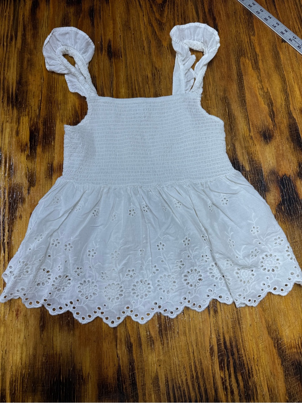 White Eyelet Smocked Camisole with Ruffle Straps